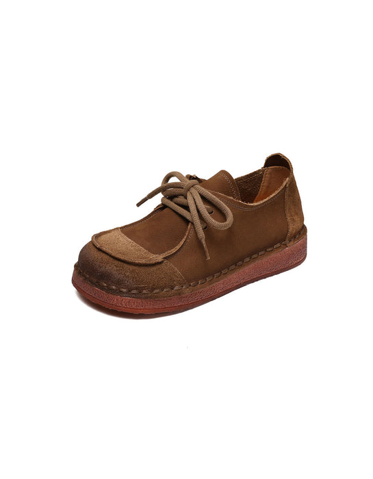 SoftLeatherComfortableLace-upRetroFlatShoes. obionoshoes