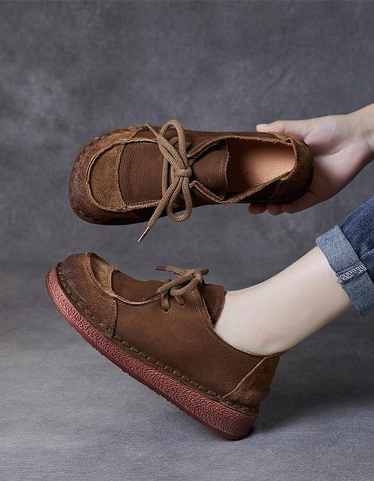 Soft Leather Lace-up Handmade Retro Flat Shoes