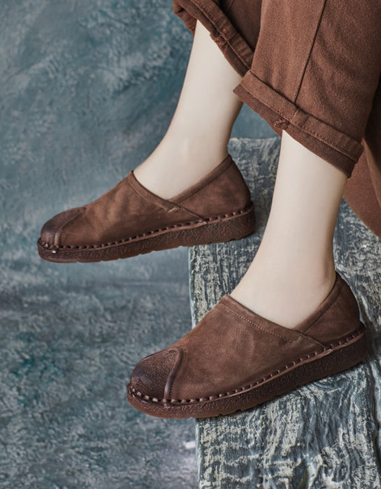 Soft Leather Round Toe Handmade Retro Flat Shoes