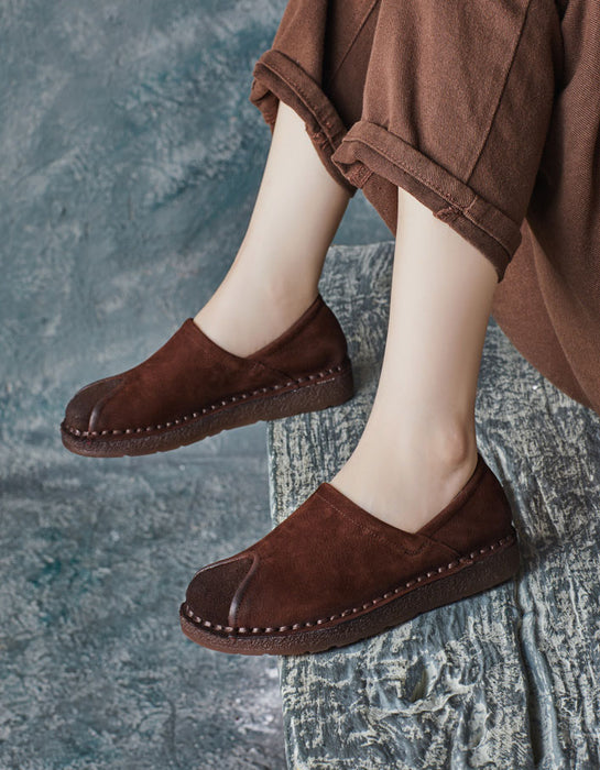 Soft Leather Round Toe Handmade Retro Flat Shoes