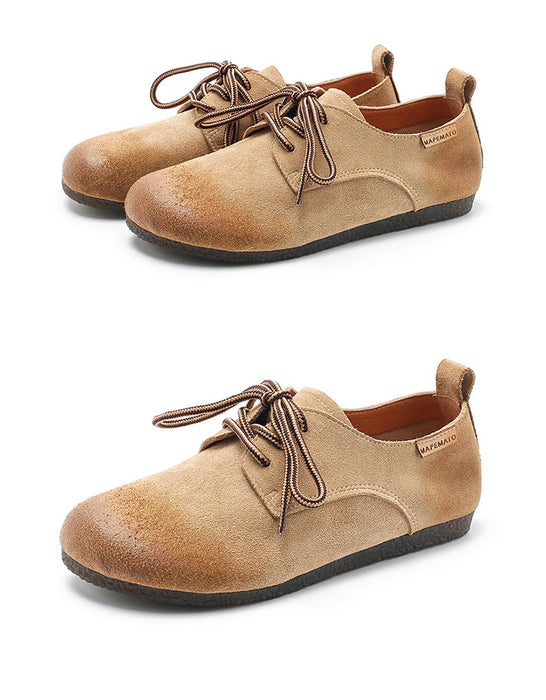 Soft Soles Real Leather Lace up Retro Flat Shoes 35-41