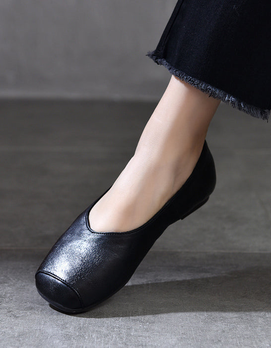 Square Toe Slip-on Retro Flat Shoes Pumps