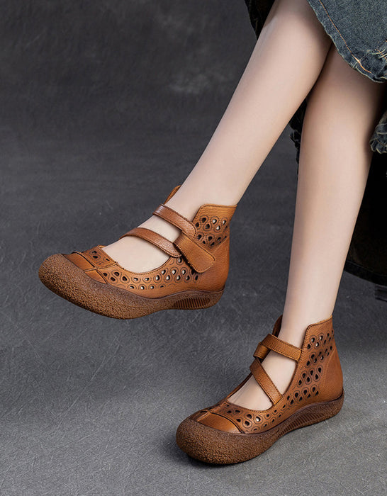 Summer Breathable Cut Out Comfortable Leather Retro Sandals