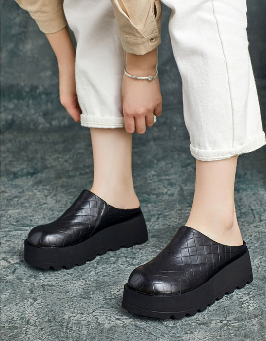 Chaussons rétro en cuir à semelle souple et à tête ronde