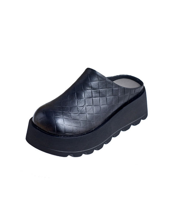 Chaussons rétro en cuir à semelle souple et à tête ronde