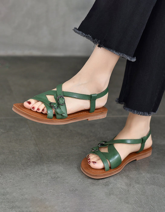 Summer Front Buckle Strappy Flat Slingback Sandals