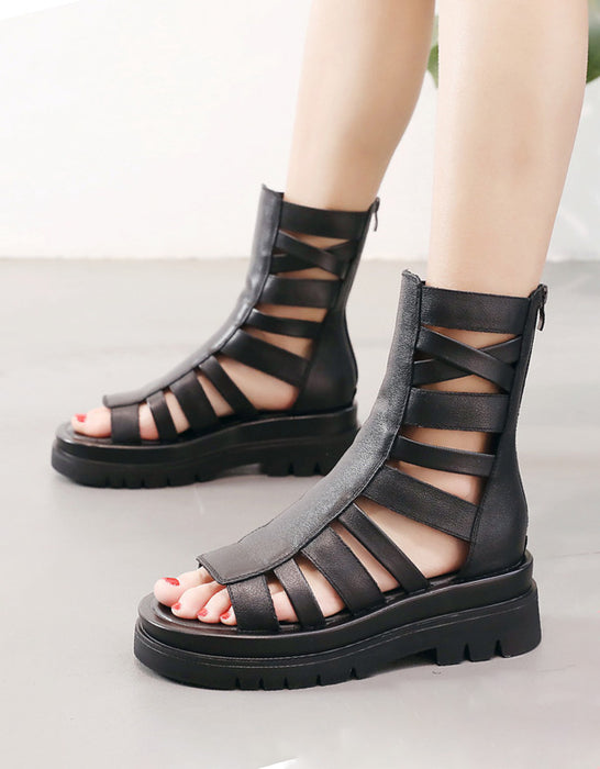 Summer Open Toe Black Platform Sandals Boots
