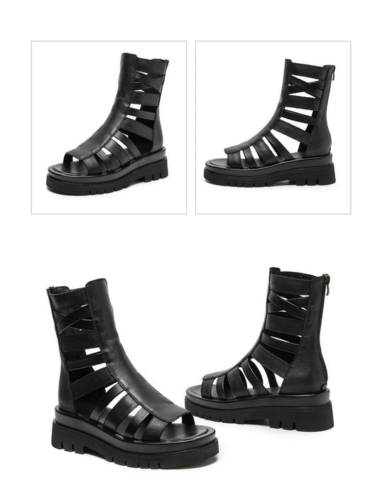 Summer Open Toe Black Platform Sandals Boots
