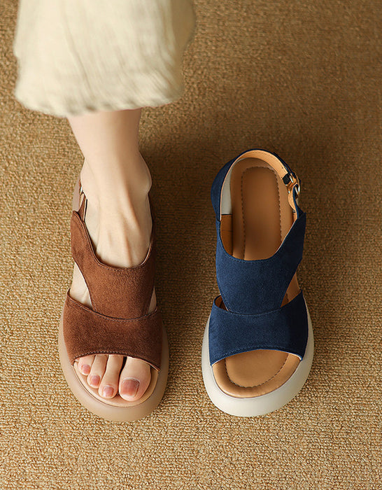 Summer Suede Open Toe Platform Slingback Sandals