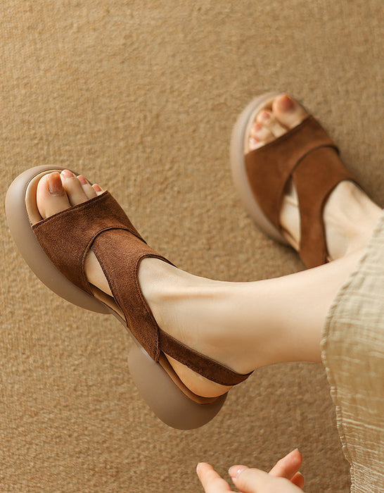 Summer Suede Open Toe Platform Slingback Sandals