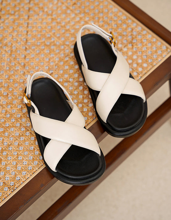 Thick Heel Sheepskin Cross-strap Sandals Slingback