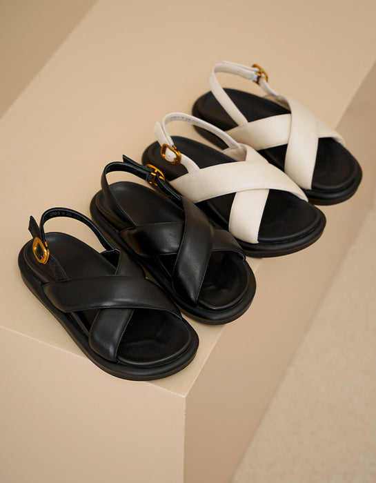 Thick Heel Sheepskin Cross-strap Sandals Slingback