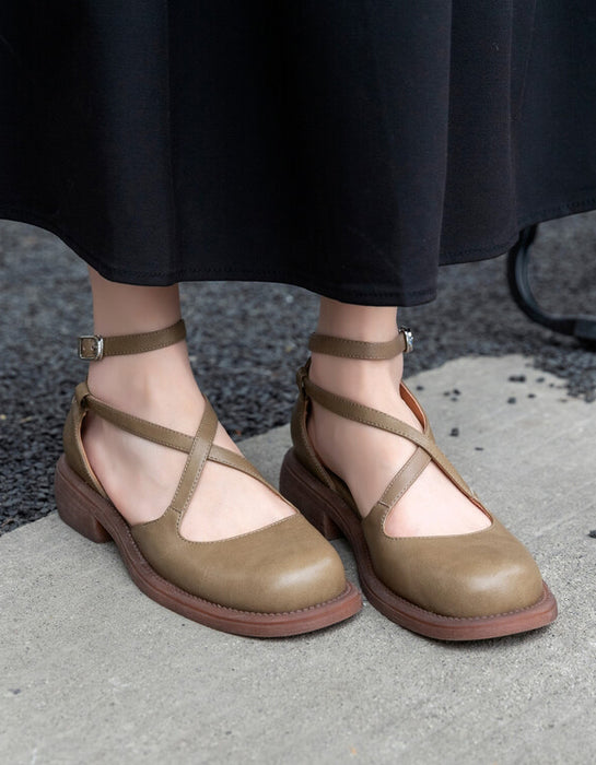 Vintage Ankle Cross Strap Round Toe Mary Jane Shoes — Obiono
