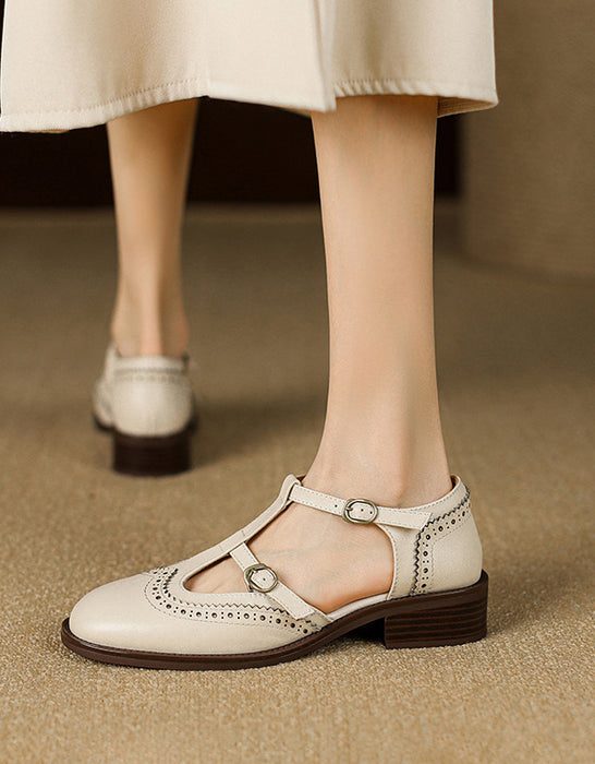 Vintage Brogue Style T-strap Mary Jane Shoes