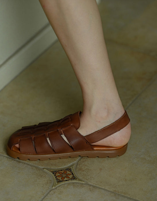 Vintage Leather Woven Close Toe Slingback Sandals