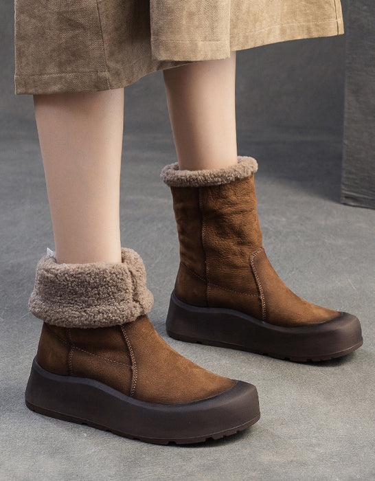 Handmade Wide Toe Box Suede Winter Snow Boots with Fur