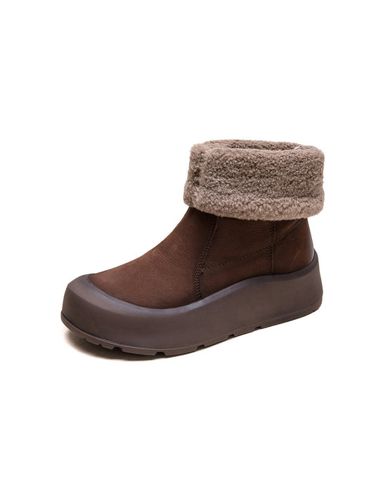 Handmade Wide Toe Box Suede Winter Snow Boots with Fur