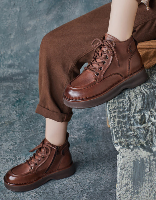 Winter Autumn Front Lace Up Comfortable Ankle Retro Boots