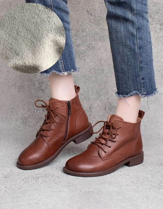 Women's Lace-up Retro Leather Ankle Boots