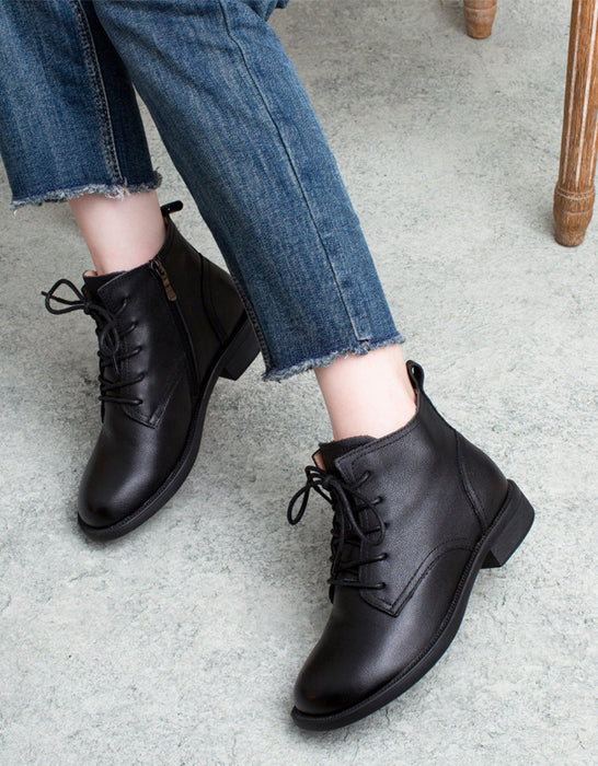 Women's Lace-up Retro Leather Ankle Boots