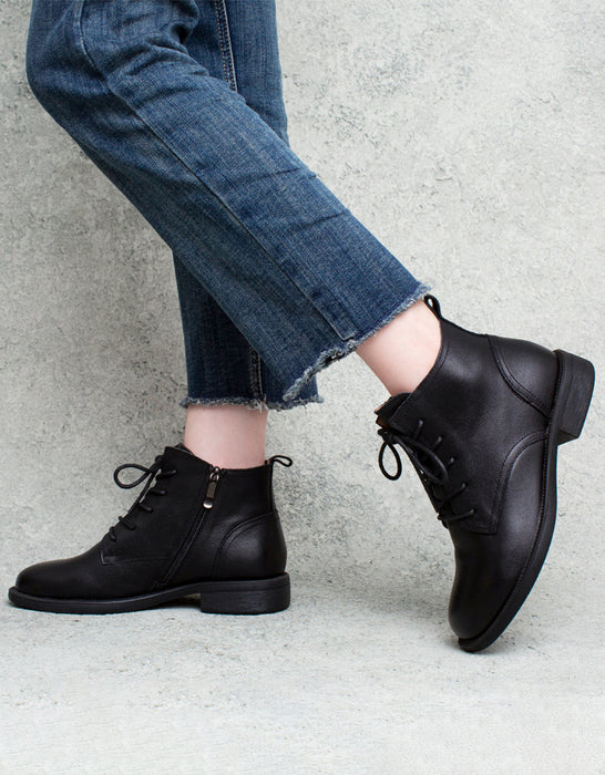 Women's Lace-up Retro Leather Ankle Boots