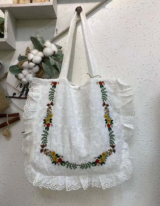 Women's Ruffle Linen Embroidery Shoulder Bag