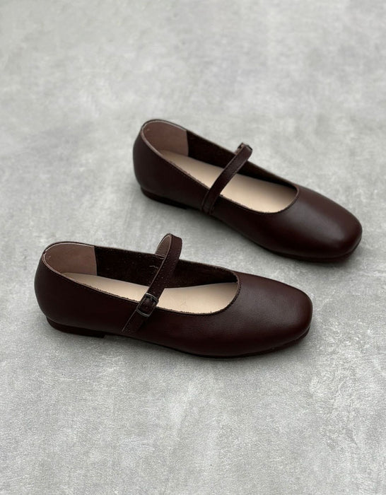 Single Bukle Comfortable Soft Leather Retro Flat Shoes