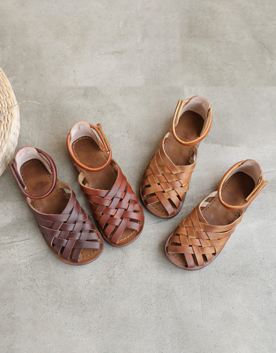 [Clearance]Handmade Soft Leather Woven Flat Sandals 37