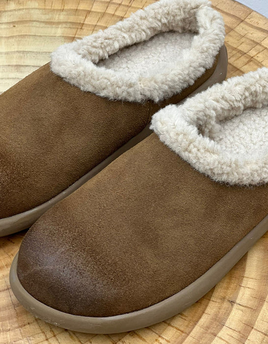 Round Toe Winter Indoor Suede Slippers with Fur