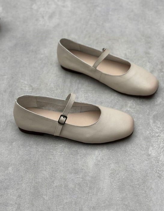 Single Bukle Comfortable Soft Leather Retro Flat Shoes