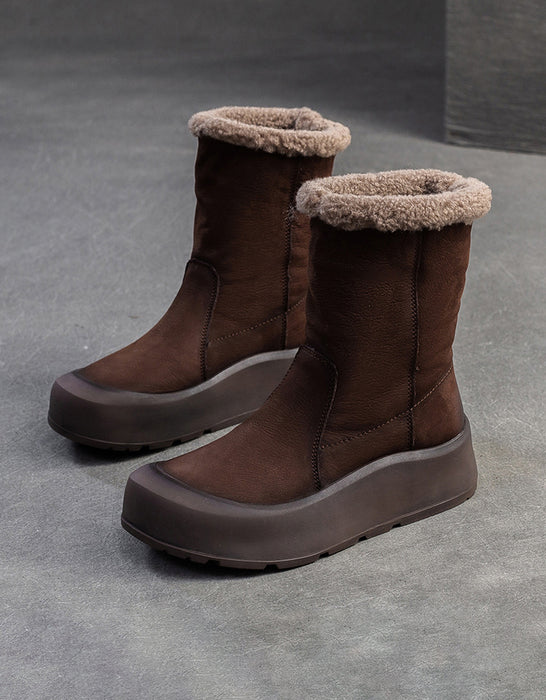 Handmade Wide Toe Box Suede Winter Snow Boots with Fur