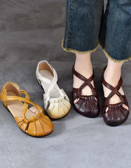 Cross Strap Comfortable Leather Retro Flat Sandals