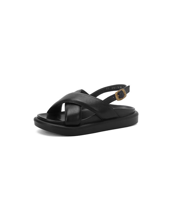 Thick Heel Sheepskin Cross-strap Sandals Slingback