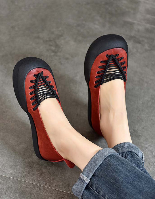 Comfortable Round Toe Shoelace Weaving Retro Flat Shoes