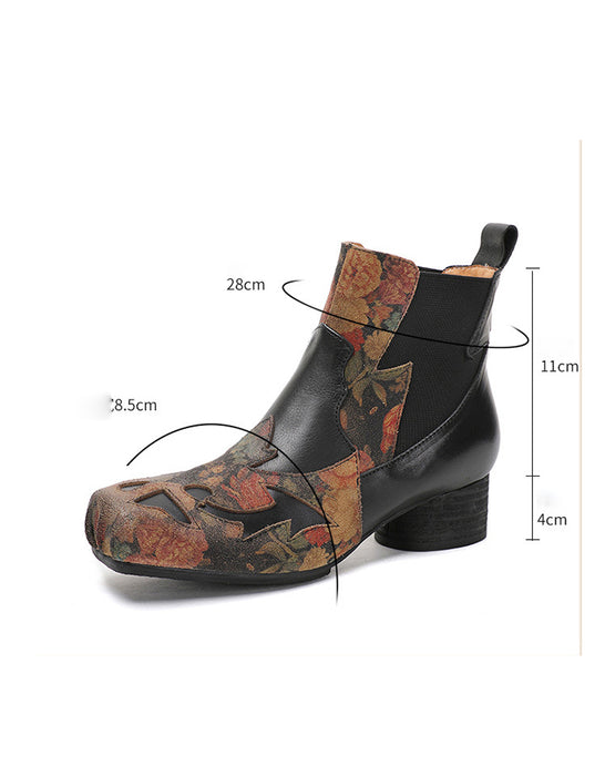 Genuine Leather Ethnic Handmade Square Toe Chunky Heel Boots