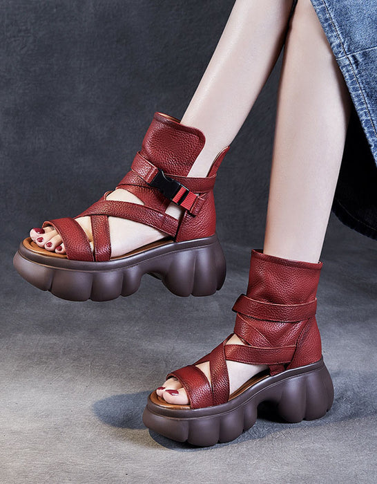 Open Toe Comfortable Leather Straps Platform Sandals