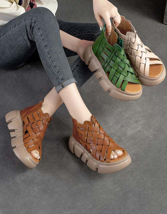 Summer Open Toe Vintage Woven Platform Sandals
