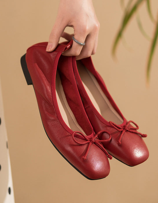 Sheepskin Square Toe Bowknot Flat Shoes