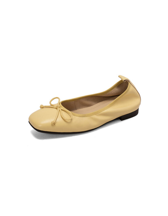 Sheepskin Square Toe Bowknot Flat Shoes