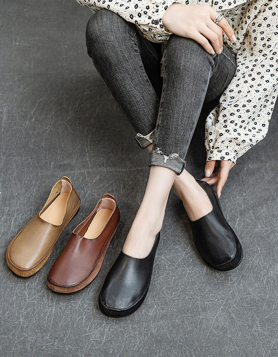 Comfortable Soft Leather Slip-on Retro Flat Shoes 35-41 — Obiono