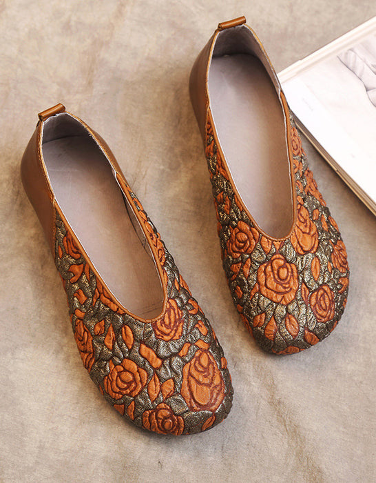 Embossed Leather Handmade Soft Comfortable Flat Shoes