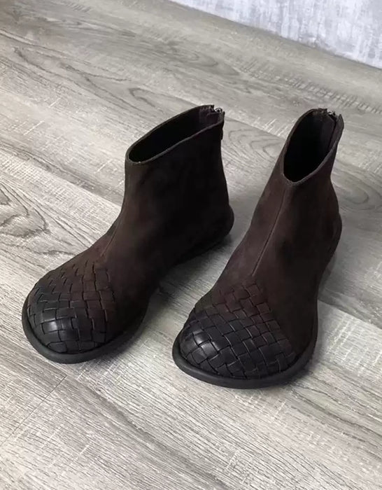 Handmade Retro Leather Wide Toe Box Ankle Boots