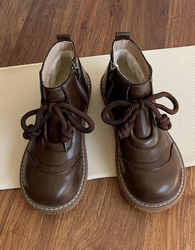 Retro Leather Platform Wide Toe Box Boots — Obiono