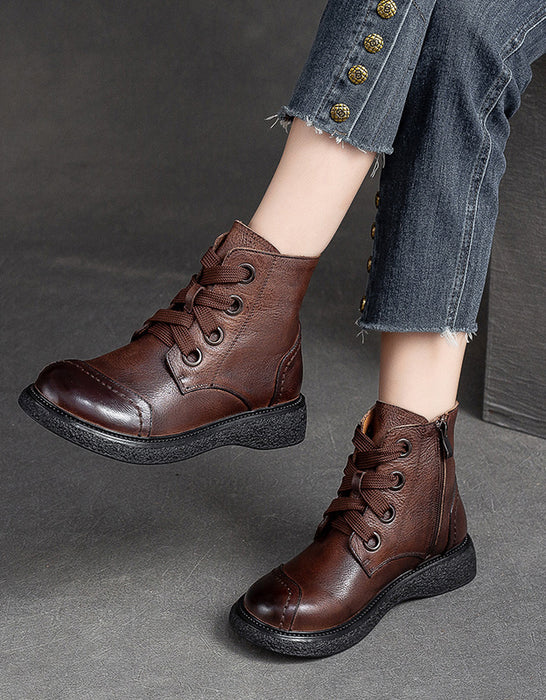 Handmade Round Head Lace Up Autumn Winter Boots