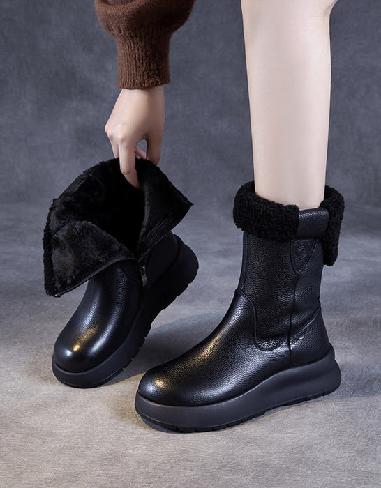 Handmade Winter Fur Leather Platform Winter Boots 35-42