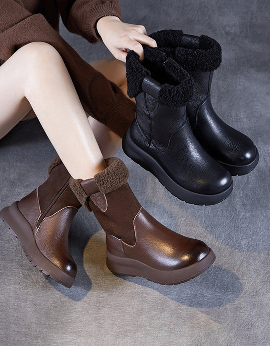 Handmade Winter Fur Leather Platform Winter Boots 35-42