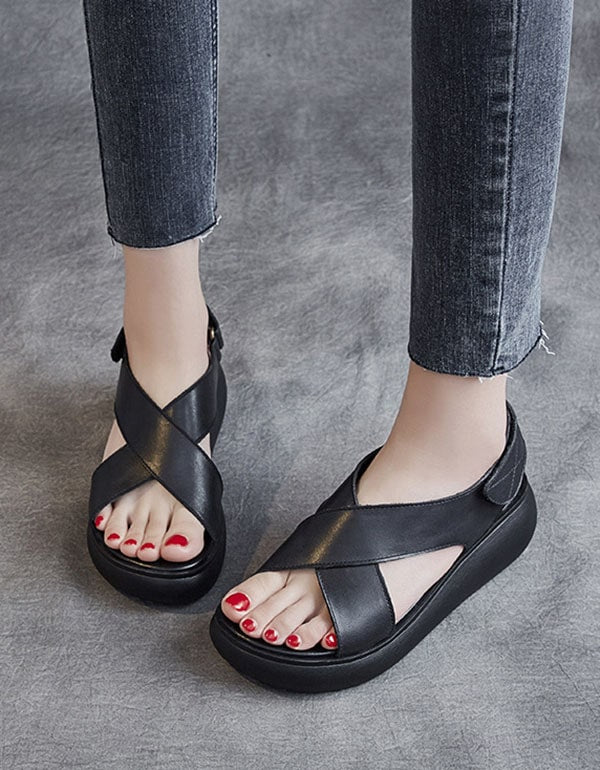 Summer Open-Toe Cross Strap Wedge Sandals — Obiono