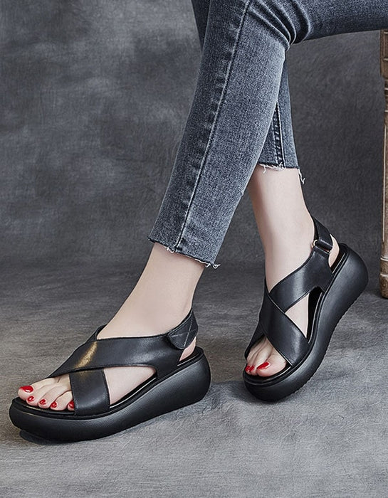 Summer Open-Toe Cross Strap Wedge Sandals — Obiono