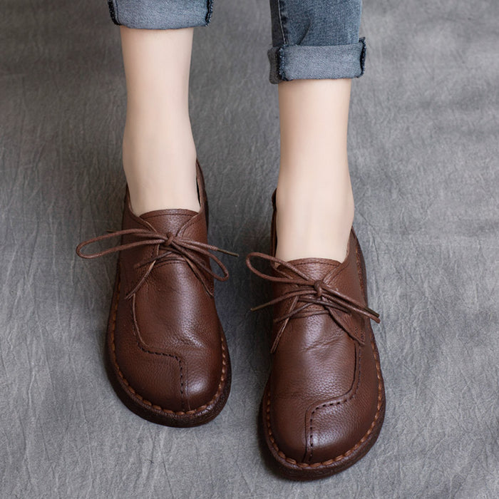 Autumn Handmade Leather Retro Flat Shoes — Obiono