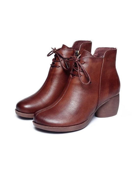 Women's Winter Leather Retro Chunky Boots — Obiono